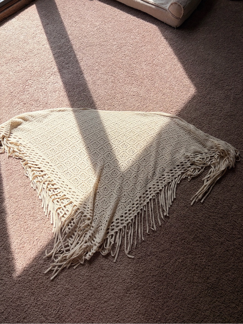 Cream Crochet Fringe poncho top Lightweight Boho Layer